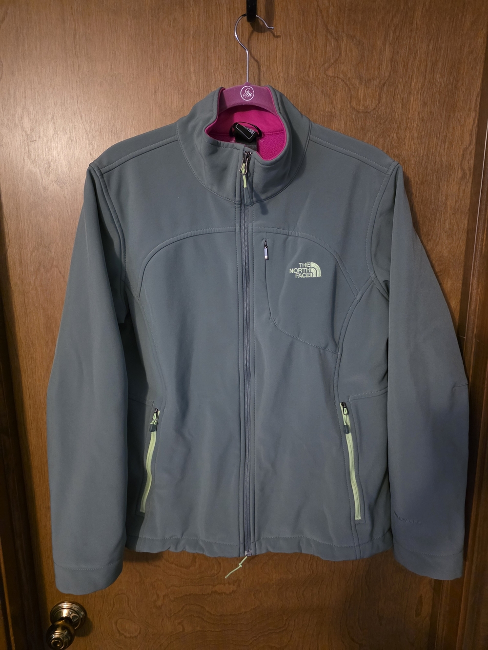 The North Face Women's Grey Softshell Windwall Jacket with Pink Lining